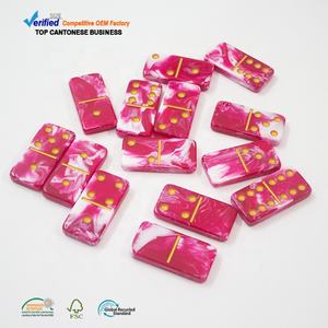 Outils de divertissement en gros Logo personnalisé de couleur rose 28pcs Double Six Domino Set pour jeu de hasard classique - Product Image 1