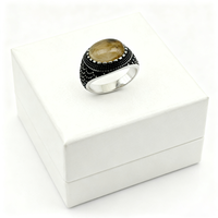 Kaanjewelry Bague Chevalière Homme en Argent Sterling 925, Cabochon Ovale en Agate Naturelle, Finition Antique Noire Oxydée à Motif de Points, Bande Large