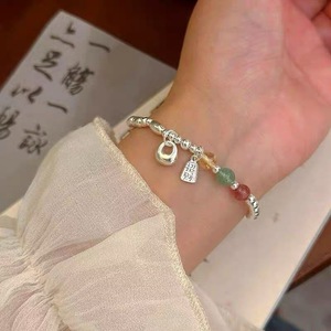 Bracelet en argent pur 999 avec breloque citrine pour femme, bijou cadeau - Product Image 1