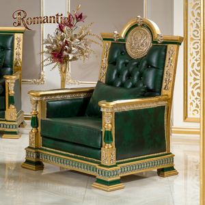 Set di Divani Angolari Classici di Lusso Italiani con Rivestimento Dorato e Vera Pelle Verde per <span class=keywords><strong>Casa</strong></span> di Lusso - Product Image 2