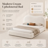 Minimalistisches Kingsize-Bettgestell mit Creme-Fleece-Polsterung für Hotel-Schlafzimmerprojekte