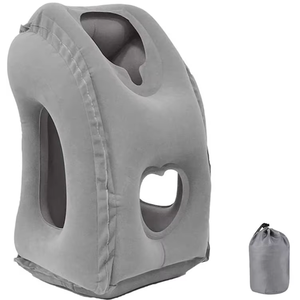 Almohada <span class=keywords><strong>de</strong></span> viaje inflable Downy Flocking para vuelos <span class=keywords><strong>de</strong></span> larga distancia Coches Autobuses Trenes Oficina Siesta Avión Soporte para el cuello - Product Image 4