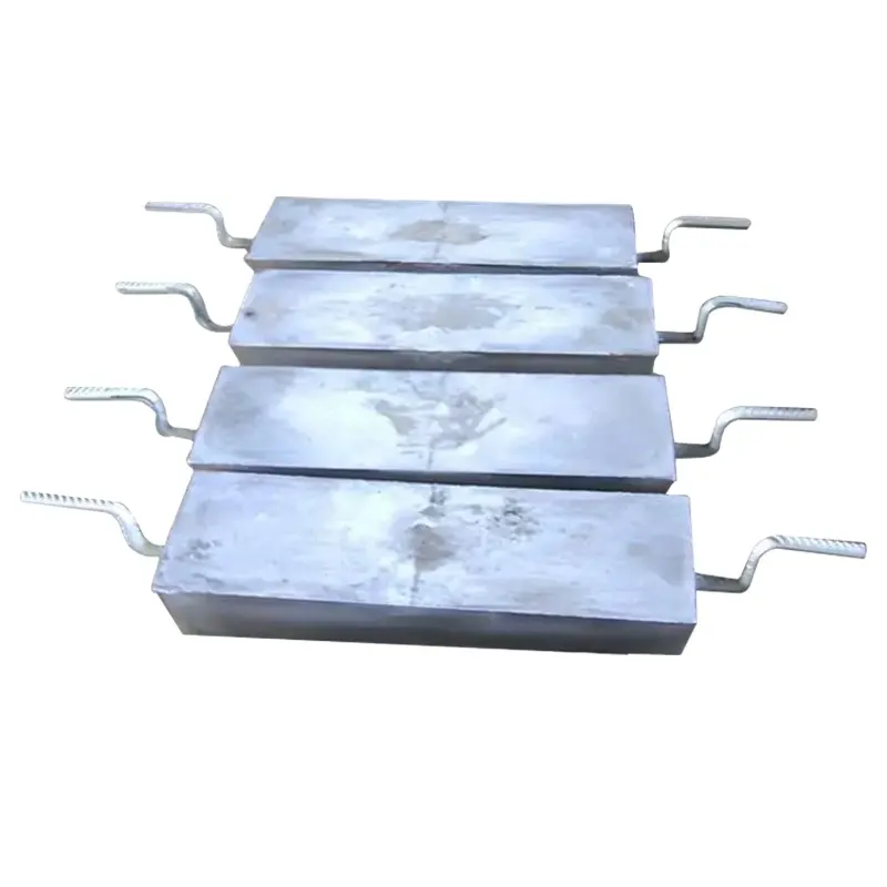 Hull cathodic protection bolted to single and double iron foot welded type Zinc sacrificial anode block