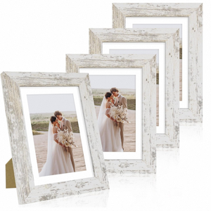 Cadre <span class=keywords><strong>photo</strong></span> en bois fait main personnalisé, en verre véritable et cadre en bois blanc vieilli, pour mur ou table - Product Image 1