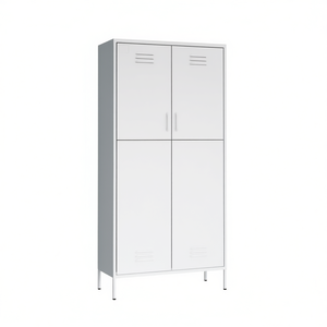 Armadio in Acciaio Bianco 90x50x180 cm con Ante Ventilate a Battente, Mobile Contenitore Indipendente per Camera da Letto - Product Image 1