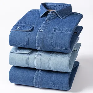 100% Cotton Casual <strong>Cowboy</strong> Shirts for Men Winter Thick Warm Long Sleeve with Single Pocket Breathable Yarn Dyed Winter <strong>Clothes</strong> - Product Image 2