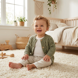 Cardigan in <span class=keywords><strong>Maglia</strong></span> a Trecce per Neonati con Bottoni in Legno, Morbido <span class=keywords><strong>Cotone</strong></span> <span class=keywords><strong>Organico</strong></span>, Abbigliamento Autunno/Inverno per Bambini e Neonati - Product Image 6