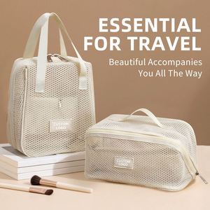 Custom Logo Mesh <b>Makeup</b> <b>Bag</b> with Handle Metal Zipper Breathable Cosmetic Organizer <b>for</b> <b>Travel</b> - Product Image 3