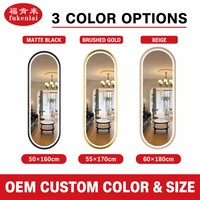 Miroir sur pied Fullkenlight avec base antidérapante, miroir de corps entier avec interrupteur tactile, cadre en métal, miroir ovale LED pour le corps entier