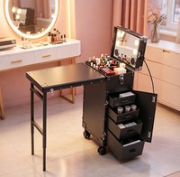 Valise de Maquillage Professionnelle à Roulettes avec Miroir LED, Table Pliante et Tiroirs Verrouillables – Idéale pour Artistes et Salons – Offre Spéciale