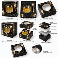 Boîte cadeau personnalisée avec logo, en forme de cube, pour pot de miel d'acacia, avec fermeture magnétique, fenêtre transparente en PVC, base rigide, couvercle brillant, impression CMYK, doublure en éponge