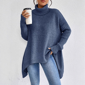 Suéter Feminino Casual de Inverno com Caimento Solto, Gola Alta e Ombro Caído, Tricô Grosso Estilo Coreano, Moda - Product Image 1