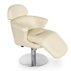 Fauteuil de Barbier Ergonomique Crème avec Repose-Pieds, Pivotant à 360 Degrés, Relevable Hydrauliquement, en Cuir PU - Product Image 1