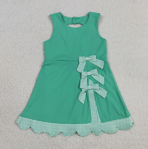 Conjunto de Ropa de Verano para Niñas: Vestido sin Mangas con Falda Tipo Camiseta y Lazo de Guingán Verde, Estilo Hermanas a Juego, Venta al por Mayor - Product Image 2