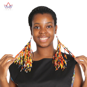 Pendientes de Tela Deshilachada de Estilo Étnico Africano Combinados con Pendientes Largos de Tela de Estilo Bohemio, Joyería Africana Ankara - Product Image 1