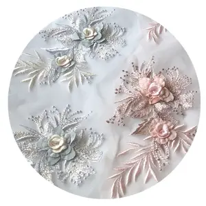 21.5Cm 3D fleur cousu sur tulle brodé dentelle applique bricolage robe décoration accessoires