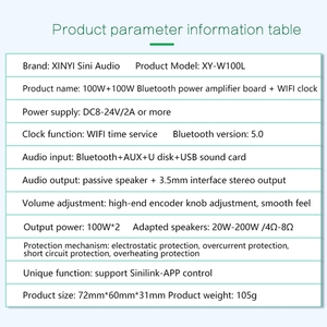 XY-W100L HIFI 100W*2 stereo BT <b>digital</b> power amplifier board module with WIFI timing <b>clock</b> - Product Image 2