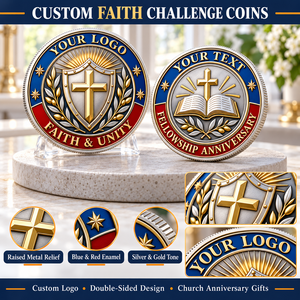 Monedas de Desafío Religiosas Personalizadas con Cruz Grabada en 3D y Escudo Esmaltado en Azul y Rojo, Regalo de Aniversario para la Iglesia - Product Image 3