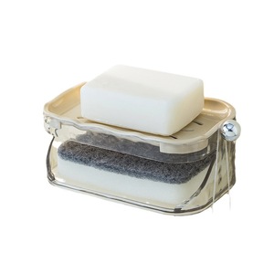 ที่วางสบู่พร้อมฟังก์ชั่นระบายน้ำ ทรงสี่เหลี่ยม พลาสติกใส สีขาวขุ่น หรูหรา สีเทา ชั้นวางของในห้องน้ำ ไม่ต้องเจาะผนัง - Product Image 2