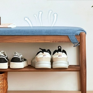 JIAMUJIA - Banco de Madera Maciza Moderno para Entrada o Escuela, con Funda Extraíble y Almacenamiento, Reposapiés de Madera de Alta Calidad - Product Image 4
