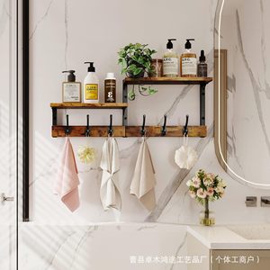 Wooden Wall Mounted Coat <b>Rack</b> With <b>Shelves</b> And Hooks For Entryway Or Bedroom Storage Organization - Product Image 2