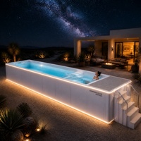 Piscine hors sol en conteneur avec escalier de sécurité professionnel et terrasse intégrée en galets lavés pour des améliorations rapides de l'aménagement extérieur