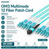 SAMZHE MPO/LC OM3 12Core Kabel Patch Serat Optik 3.00Mm 50/125 MPO Female O-polarity MTP 40G/100G Modul Serat Optik Multimode