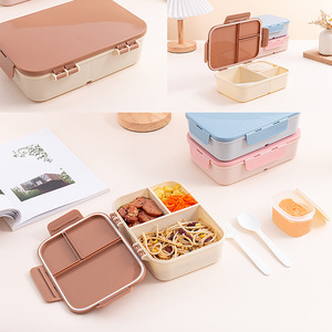 Fiambrera de 3 rejillas <span class=keywords><strong>rectangular</strong></span> para microondas de plástico de 1,2 L al por mayor, contenedor de comida Bento con juego de cubiertos - Product Image 5