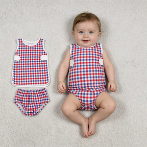 Conjunto de Pantalones Cortos para Niñas RTS GBO0527, Diseño a Cuadros Rojos y Azules, Sin Mangas, para el 4 de Julio - Product Image 3