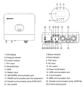 <span class=keywords><strong>Growatt</strong></span> <span class=keywords><strong>SPF</strong></span> 6000ES Plus 6kw 48v Onduleur solaire MPPT Hors réseau Monophasé Haute efficacité pour usage domestique - Product Image 5
