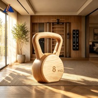 Kettlebell de luxe haut de gamme en acier massif entièrement recouvert de bois, poids de fitness personnalisé avec logo pour la salle de sport à domicile