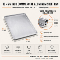 Plaque de cuisson commerciale en aluminium 18x26 pouces, surface lisse, bord renforcé, pour la restauration en gros