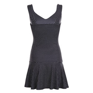 Robe babydoll rétro pour femmes, sexy, noire et blanche à pois, mini, col en V, sans manches, taille haute, volants, coupe trapèze, impression numérique - Product Image 6