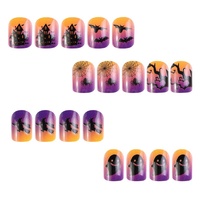 Kuku Palsu Halloween Grosir 10Pcs Ungu Oranye Ombre Kelelawar Jaring Laba-laba Kucing Hitam Hantu Full Cover Dapat Digunakan Kembali