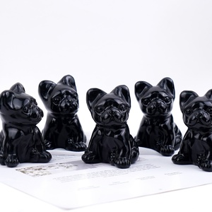 Venta al por Mayor de Artesanías de Cristal Natural Curativas, Adorables Perros de Obsidiana Negra Pulida con Forma de Toro Francés para Decoración del Hogar - Product Image 4