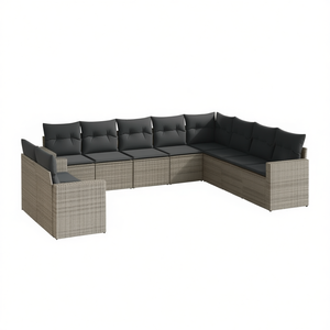 Modular <b>Grey</b> PE Rattan Garden Sofa Set Steel <b>Frame</b> Outdoor Furniture 10+ Seating Contemporary Design - Product Image 1