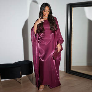 Mq104 2025 ग्रीष्मकालीन नए मामूली मुस्लिम फैशन सुरुचिपूर्ण चमकदार रेशम साटन कमर अबाया पोशाक मध्य पूर्व में पॉलिएस्टर रामदान - Product Image 3