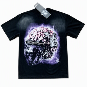 T-shirt imprimé noir pour hommes, manches courtes, col rond, coupe ample, mélange de coton, t-shirt graphique, streetwear décontracté, Playeras De Hombre G5 - Product Image 1
