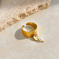 Nouvelle Bague Ouverte Multicouche Ajustable en Acier Inoxydable Plaqué Or 18K, Design Créatif Classique en Forme de Cœur avec Perle, Style Senior