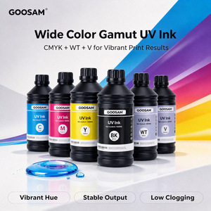 Encre UV extérieure Goosam 1000ML 6 couleurs C M Y BK WT V pour têtes d'impression TX800 XP600 DX4 DX5 DX6 DX7 sur substrat métallique - Product Image 1