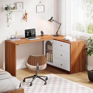 SENYU Modern L Shaped Wood <b>Desk</b> With <b>Drawer</b> Cabinet For Home Office Workspace Storage - Product Image 2