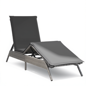 <b>Grey</b> PE Rattan Sun Lounger Powder Coated Steel <b>Frame</b> Outdoor Relaxation Contemporary Design Modern Patio Furniture - Product Image 1