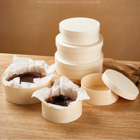 Boîte à lunch en bois jetable personnalisée Boîte à gâteau au fromage en bois plaqué Boîte ronde Bento traiteur pour micro-ondes Repas à emporter Noël