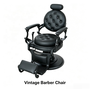 Fauteuils de barbier professionnels tout noirs inclinables, vintage pour hommes - Product Image 2