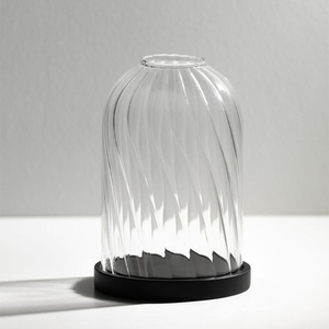 Özel temizle borosilikat nervürlü dekoratif şeffaf ekran cam Cloche mum kavanoz kubbe kapak siyah ahşap taban ile - Product Image 4