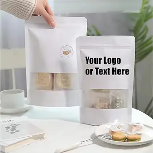 도매 doypack 사용자 정의 로고 스탠드 업 파우치 화이트 크래프트 종이 가방 창 크래프트 종이 파우치 디자인