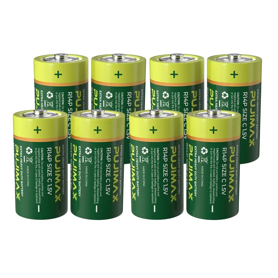 PUJIMAX, venta al por mayor, 8 Uds., batería seca de 1,5 V, paquete de batería de carbono tipo C, batería Extra resistente para juguetes, equipo electrónico