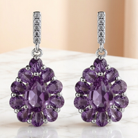 Vente en gros usine : Parure de bijoux en argent sterling 925 plaqué rhodium avec améthyste naturelle taille poire pour femme, idéale pour les soirées