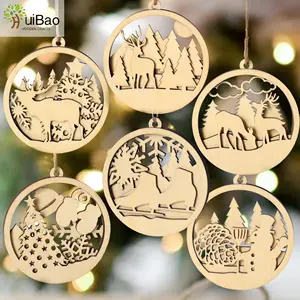 Laser Cut Unfinished Blank DIY Party Elk Reindeer Snowman Christmas Home Decorations 3D Wooden Christmas Tree Hanging Ornaments