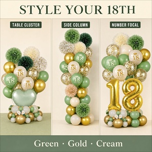 Fournitures de fête pour filles et garçons de 18 ans, bannière Joyeux 18e <span class=keywords><strong>anniversaire</strong></span> et ballons de confettis verts et dorés, décorations de fête, ensemble de ballons - Product Image 6